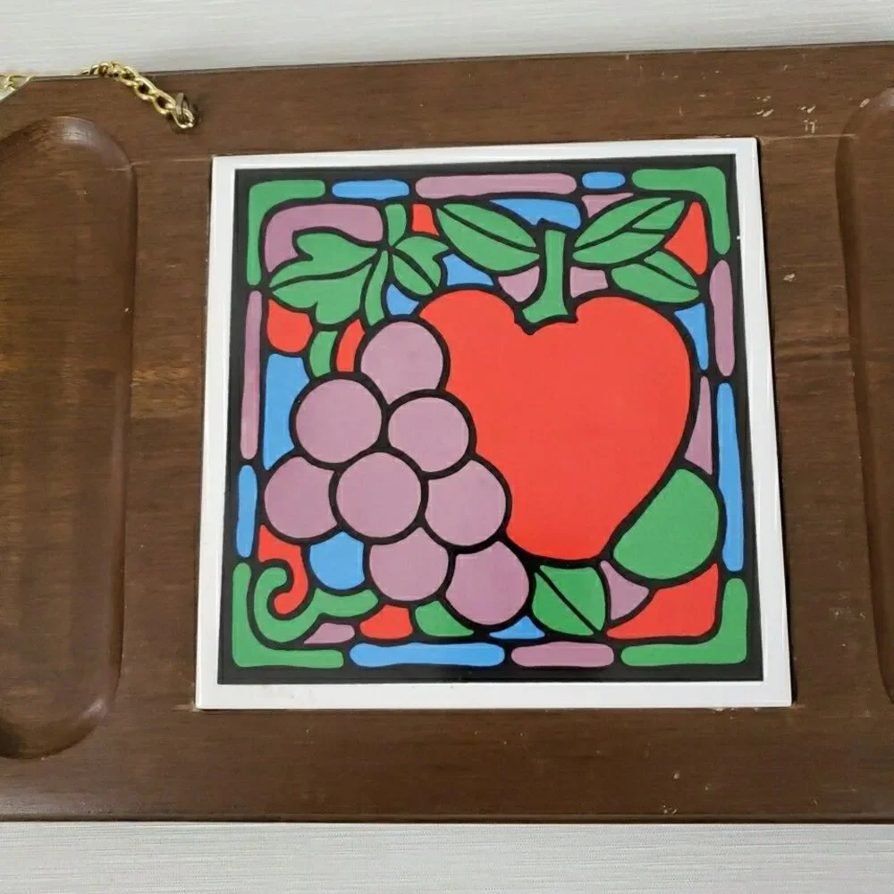 Vintage Charcuterie Board w/ Knife Cheese Platter Oval Wood Tray MCM